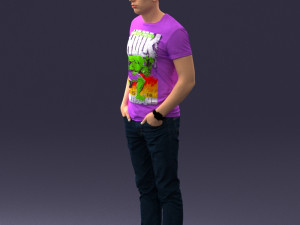 000078 Casual Man in Graphic T-Shirt 0911 3D 모델