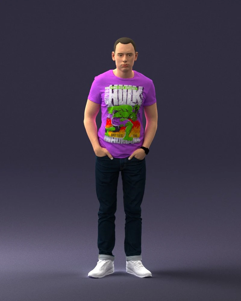 000078 Casual Man in Graphic T-Shirt 0911 3dp 3D Print Model .c4d .max .obj .3ds .fbx .stl .blend 