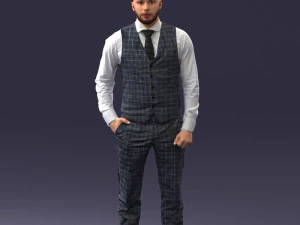 000148 Homem em elegante terno xadrez 0709 Modelo 3D