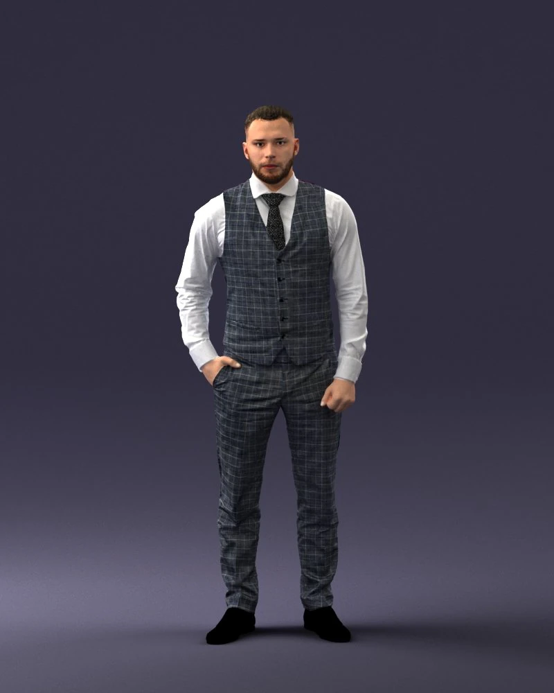 000148 Man in Elegant Checkered Suit 0709 3dp 3D Print Model .c4d .max .obj .3ds .fbx .stl .blend