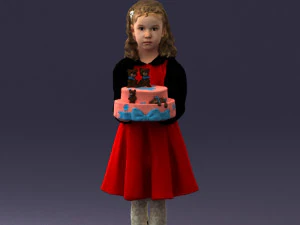 ragazza con torta 0313 Modello 3D