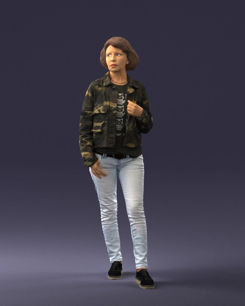 000128 Casual Young Woman in Camo Jacket 0529 3D Model .c4d .max .obj .3ds .fbx .stl .blend