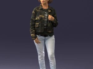 000128 Casual Young Woman in Camo Jacket 0529 3D Model