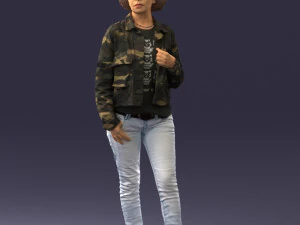 000128 Casual Young Woman in Camo Jacket 0529 3D Model