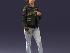 000128 Casual Young Woman in Camo Jacket 0529 3D Model