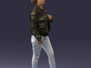 000128 Casual Young Woman in Camo Jacket 0529 3D Model