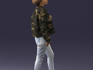 000128 Casual Young Woman in Camo Jacket 0529 3D Model