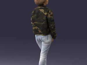 000128 Casual Young Woman in Camo Jacket 0529 3D Model