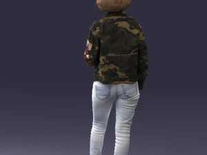 000128 Casual Young Woman in Camo Jacket 0529 3D Model