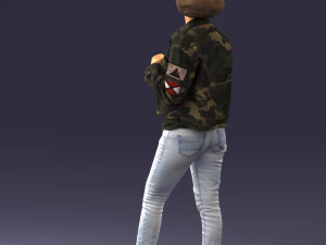 000128 Casual Young Woman in Camo Jacket 0529 3D Model