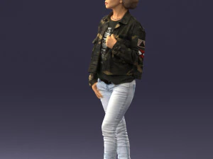 000128 Casual Young Woman in Camo Jacket 0529 3D Model
