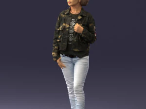 000128 Casual Young Woman in Camo Jacket 0529 3D Model