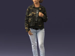 000128 Casual Young Woman in Camo Jacket 0529 3D Model