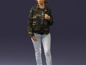 000128 Casual Young Woman in Camo Jacket 0529 3D Model