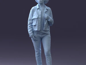 000128 Casual Young Woman in Camo Jacket 0529 3D Model