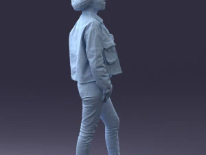 000128 Casual Young Woman in Camo Jacket 0529 3D Model