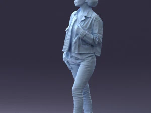 000128 Casual Young Woman in Camo Jacket 0529 3D Model