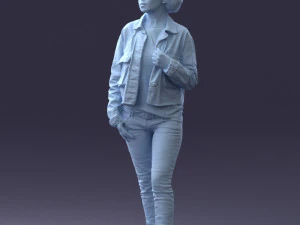 000128 Casual Young Woman in Camo Jacket 0529 3D Model