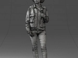 000128 Casual Young Woman in Camo Jacket 0529 3D Model