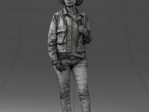 000128 Casual Young Woman in Camo Jacket 0529 3D Model