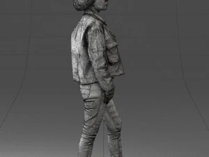 000128 Casual Young Woman in Camo Jacket 0529 3D Model