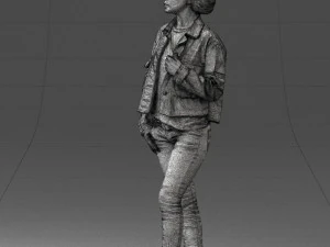 000128 Casual Young Woman in Camo Jacket 0529 3D Model