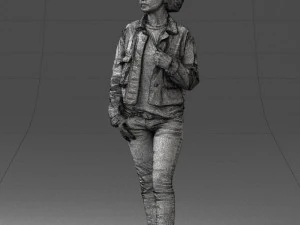 000128 Casual Young Woman in Camo Jacket 0529 3D Model