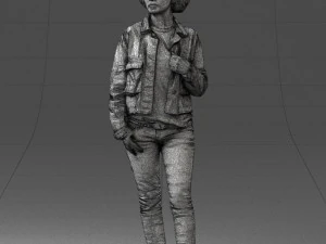 000128 Casual Young Woman in Camo Jacket 0529 3D Model