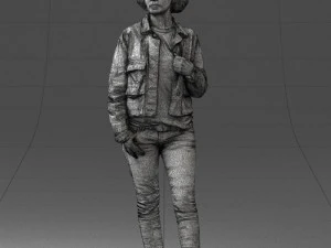 000128 Casual Young Woman in Camo Jacket 0529 3D Model