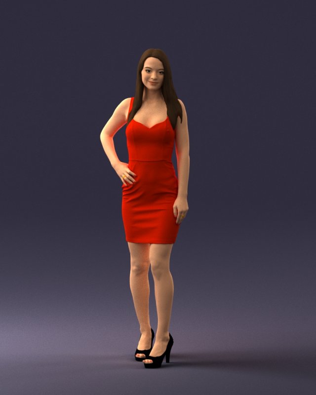 girl in a red dress 1008 3D Model .c4d .max .obj .3ds .fbx .lwo .lw .lws