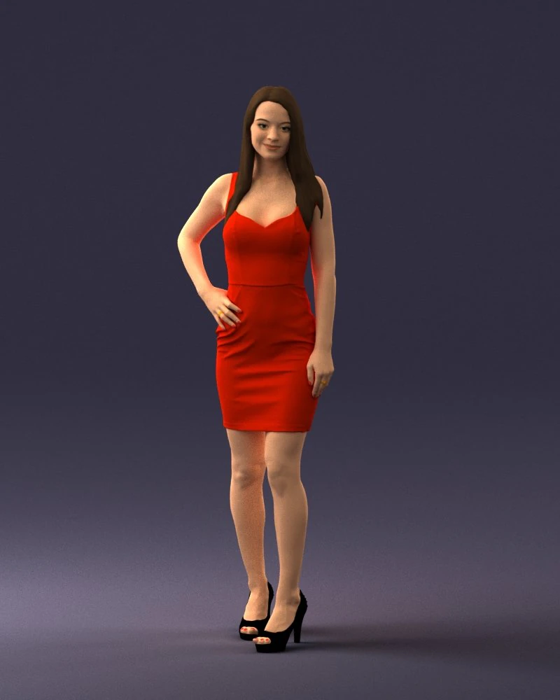000293 Young Woman in a Fitted Red Dress 1008 3D Model .c4d .max .obj .3ds .fbx .stl .blend 