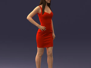 000293 Young Woman in a Fitted Red Dress 1008 3D Model