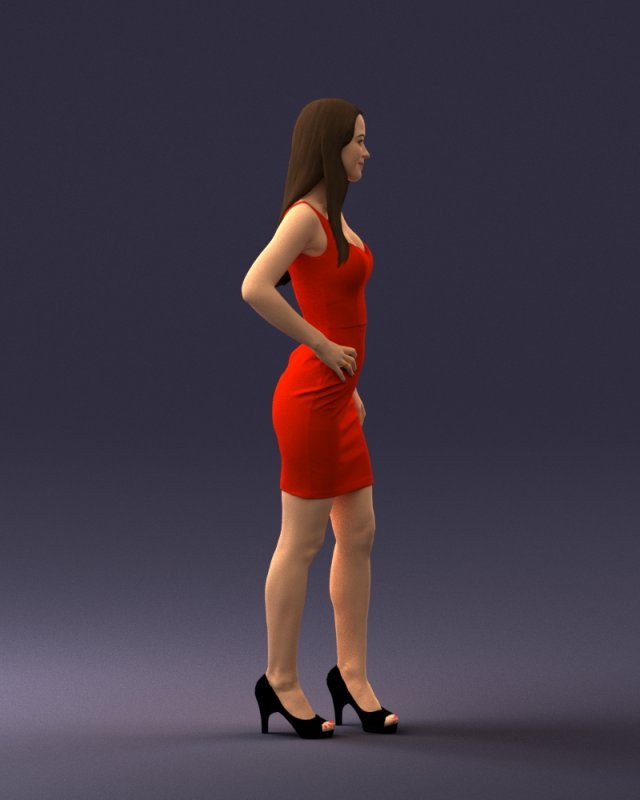Download girl in a red dress 1008 3D Model