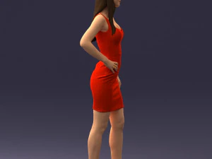 000293 Young Woman in a Fitted Red Dress 1008 3D Model