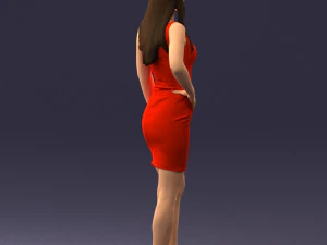 000293 Young Woman in a Fitted Red Dress 1008 3D Model