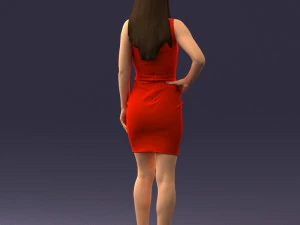 000293 Young Woman in a Fitted Red Dress 1008 3D Model
