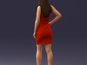 000293 Young Woman in a Fitted Red Dress 1008 3D Model