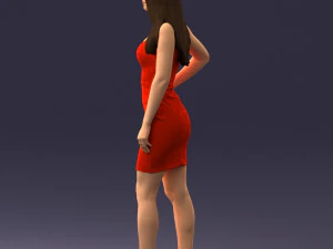 000293 Young Woman in a Fitted Red Dress 1008 3D Model