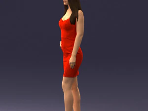 000293 Young Woman in a Fitted Red Dress 1008 3D Model