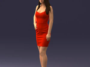 000293 Young Woman in a Fitted Red Dress 1008 3D Model