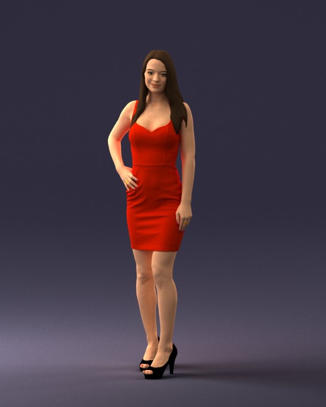 Download girl in a red dress 1008 3D Model
