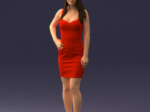 000293 Young Woman in a Fitted Red Dress 1008 3D Model