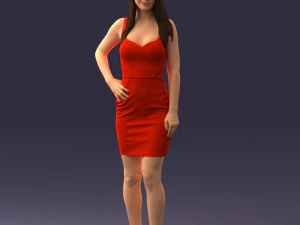 000293 Young Woman in a Fitted Red Dress 1008 3D Model
