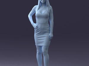 000293 Young Woman in a Fitted Red Dress 1008 3D Model