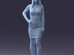 000293 Young Woman in a Fitted Red Dress 1008 3D Model