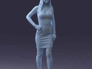 000293 Young Woman in a Fitted Red Dress 1008 3D Model