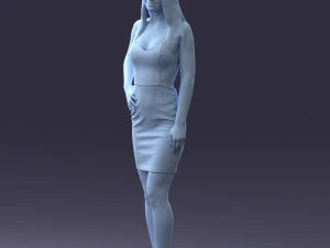000293 Young Woman in a Fitted Red Dress 1008 3D Model