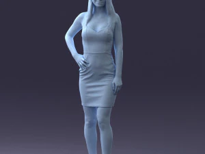 000293 Young Woman in a Fitted Red Dress 1008 3D Model