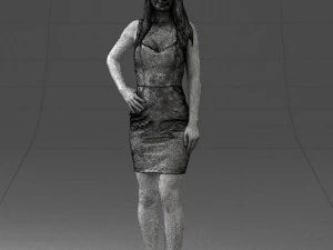 000293 Young Woman in a Fitted Red Dress 1008 3D Model