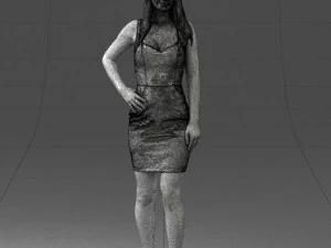000293 Young Woman in a Fitted Red Dress 1008 3D Model